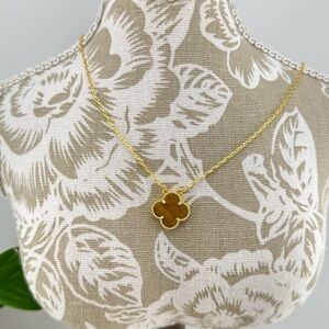Lucky Alhambra Clover Pendant Necklace Gold & Tiger’s Eye with logo and box